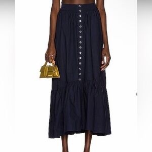 A.L.C. Navy Button-Front Tiered Midi Skirt